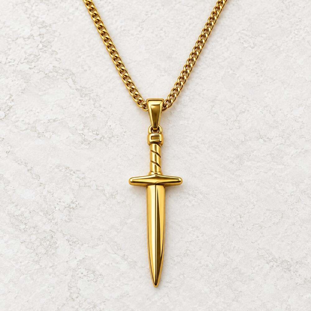 Reign Chains Dagger Pendant Necklace 18K Gold Plated Stainless Steel 20”